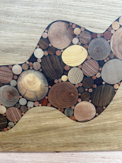 "River Series" [SKU 6160]Handcrafted Timber Board-American White Oak inset with End Grain Timber.