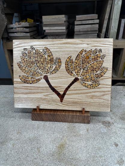 Functional Wood Art - "Cottage Flowers"- Inlayed Cutting Board.