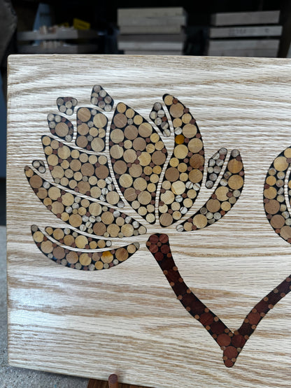 Functional Wood Art - "Cottage Flowers"- Inlayed Cutting Board.