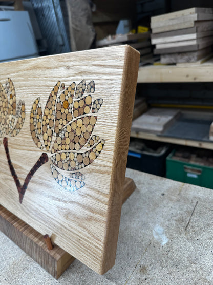 Functional Wood Art - "Cottage Flowers"- Inlayed Cutting Board.