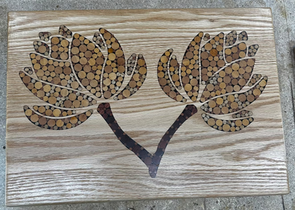Functional Wood Art - "Cottage Flowers"- Inlayed Cutting Board.